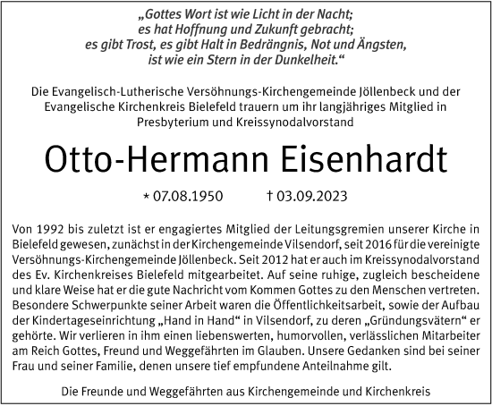 Traueranzeige von Otto-Hermann Eisenhardt