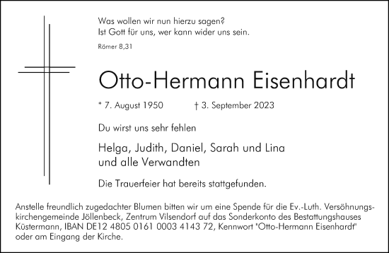 Traueranzeige von Otto-Hermann Eisenhardt