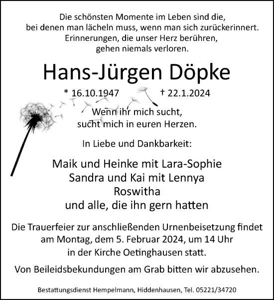 Traueranzeige von Hans-Jürgen Döpke