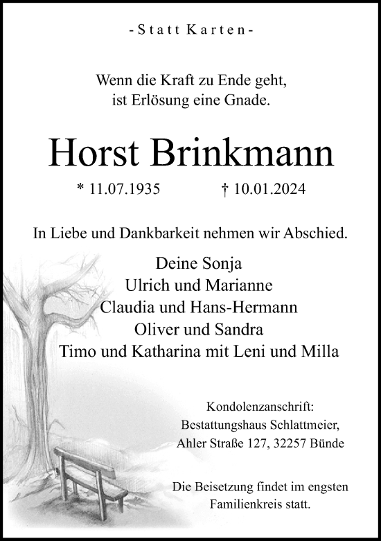 Traueranzeige von Horst Brinkmann von Neue Westfälische