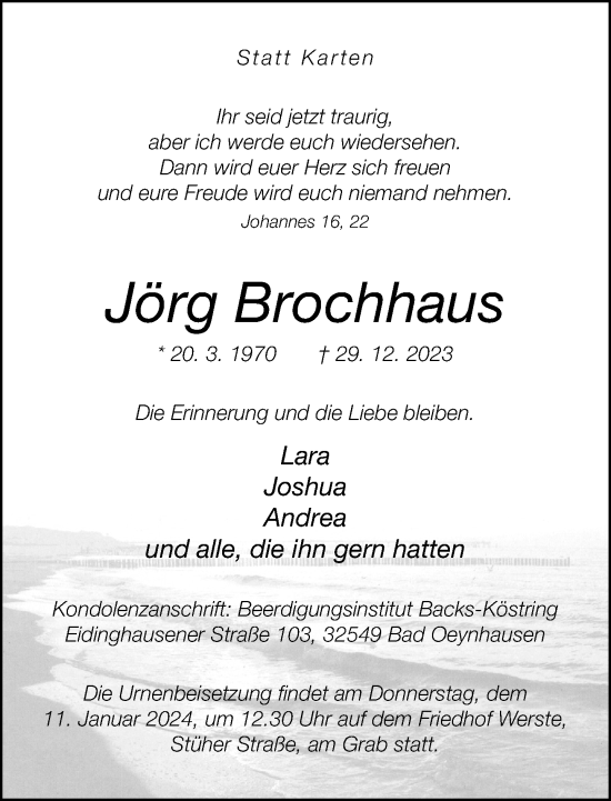 Traueranzeige von Jörg Brochhaus