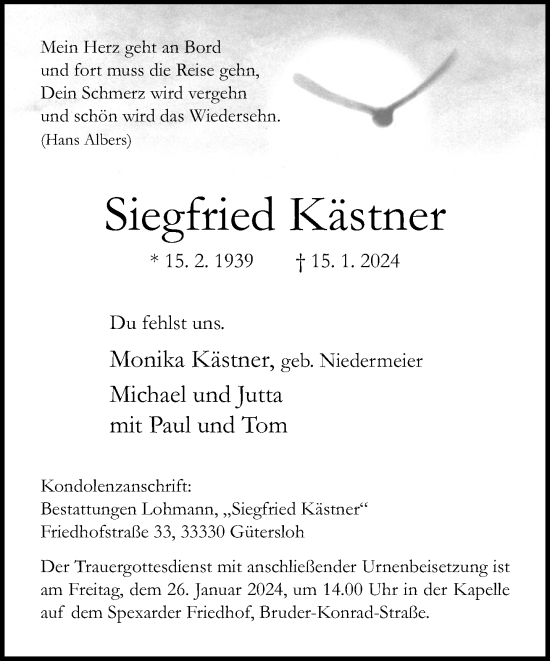Traueranzeige von Siegfried Kästner