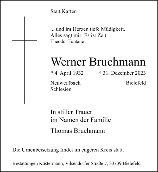 Traueranzeige von Werner Bruchmann