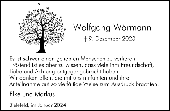 Traueranzeige von Wolfgang Wörmann