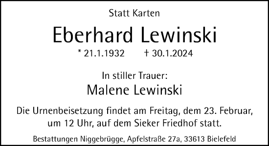 Traueranzeige von Eberhard Lewinski