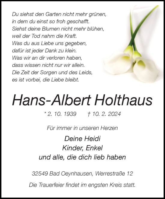Traueranzeige von Hans-Albert Holthaus