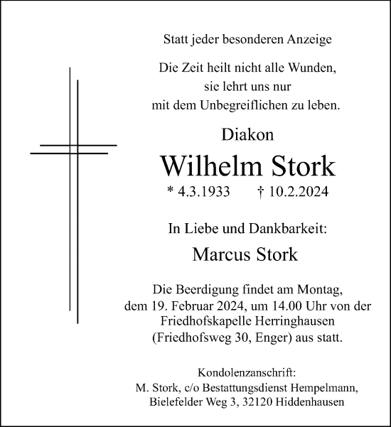 Traueranzeige von Wilhelm Stork