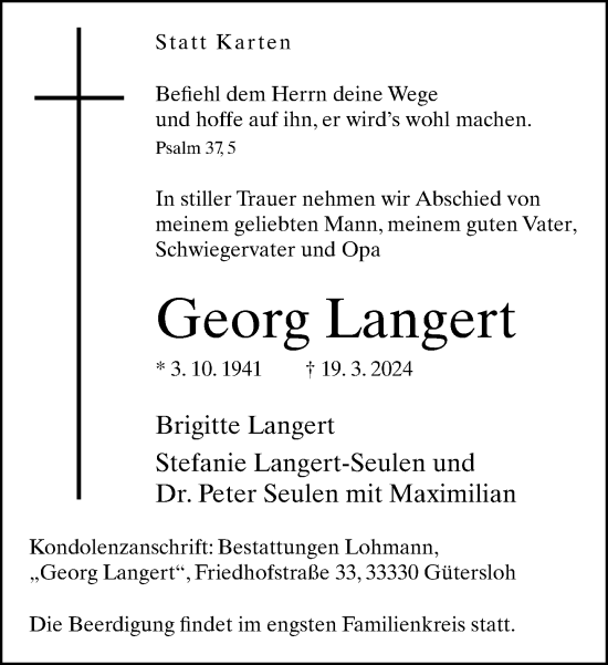 Traueranzeige von Georg Langert