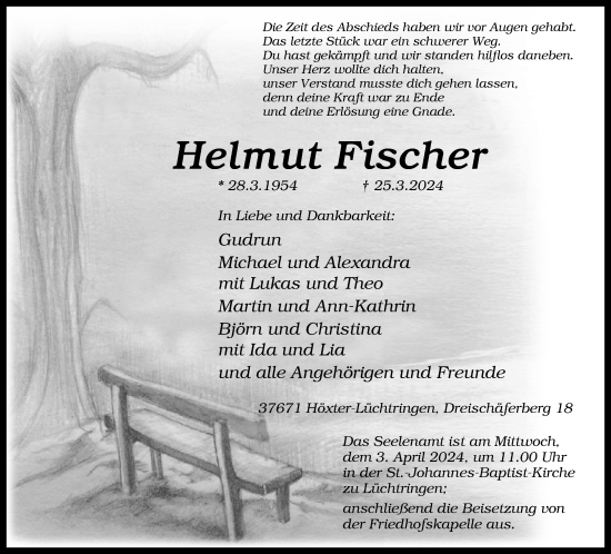Traueranzeige von Helmut Fischer von Neue Westfälische