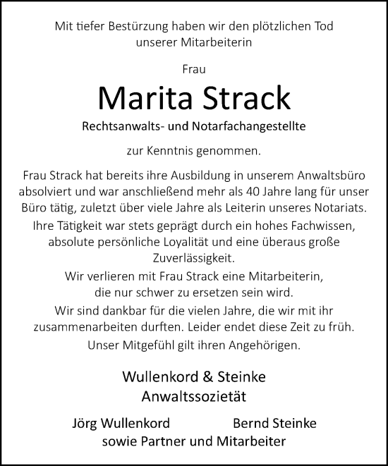 Traueranzeige von Marita Strack von Neue Westfälische