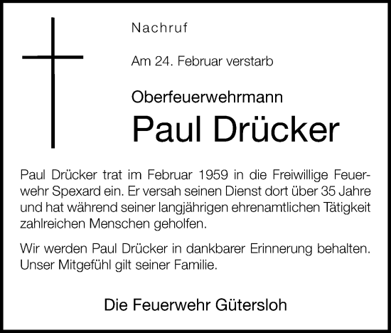 Traueranzeige von Paul Drücker