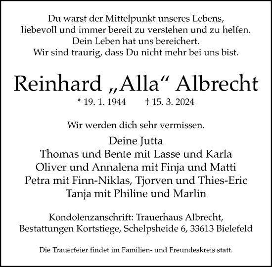 Traueranzeige von Reinhard Albrecht von Neue Westfälische