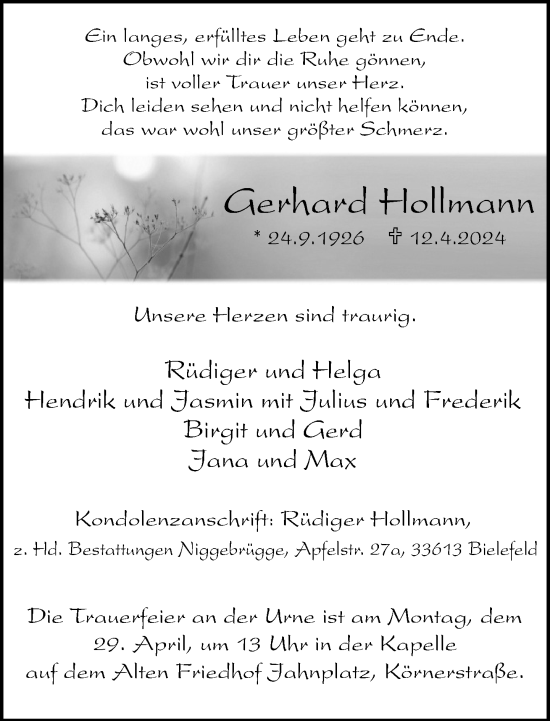 Traueranzeige von Gerhard Hollmann