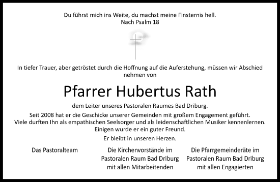 Traueranzeige von Hubertus Rath von Neue Westfälische