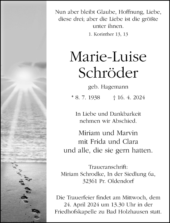 Traueranzeige von Marie-Luise Schröder von Neue Westfälische